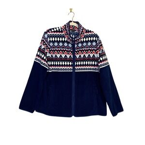 Talbots Fair Isle Fleece‎ Jacket XL Full Zip Geometric Aztec Print Blue Red